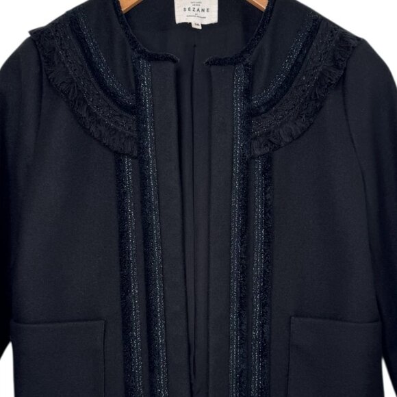 Sezane Black Wool Fringe Jacket Size 36 - Picture 5 of 7